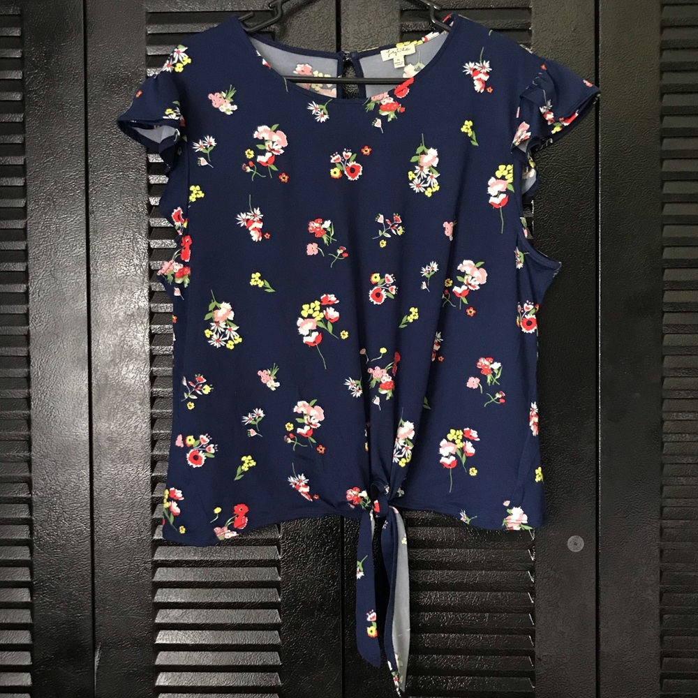 Blue Floral Tied Top